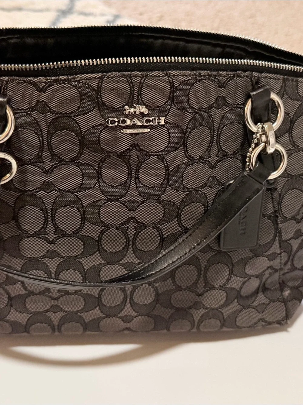 Coach Signature Tote in Charcoal and Black
